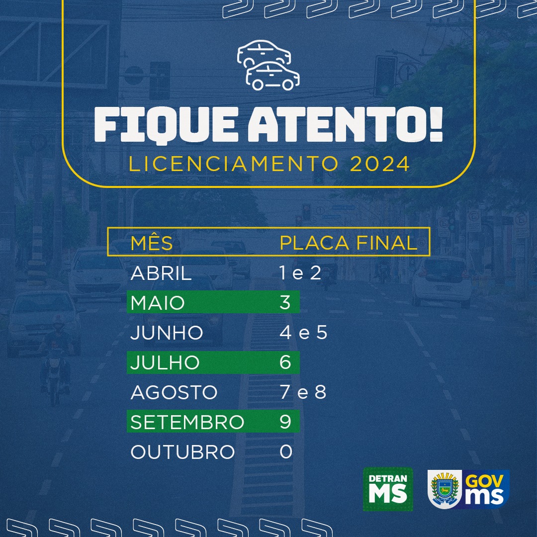 DetranMS divulga calendário de licenciamento de 2024