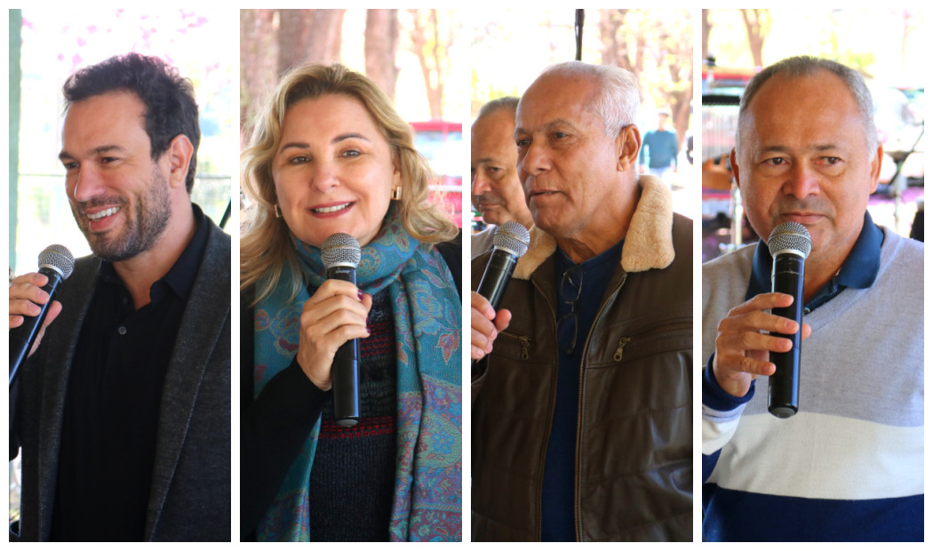 O Diretor Presidente Rodrigo Falco, Diretora de Formação Sindical, Social e de Aposentados Silneia Magali Martinez,  junto ao Presidente da Aaposentaf Adermival Felix de Melo e o Delegado  Sindical de Campo Grande Israel Santana prestaram homenagens aos pais durante o evento do Sindifiscal/MS em Campo Grande.